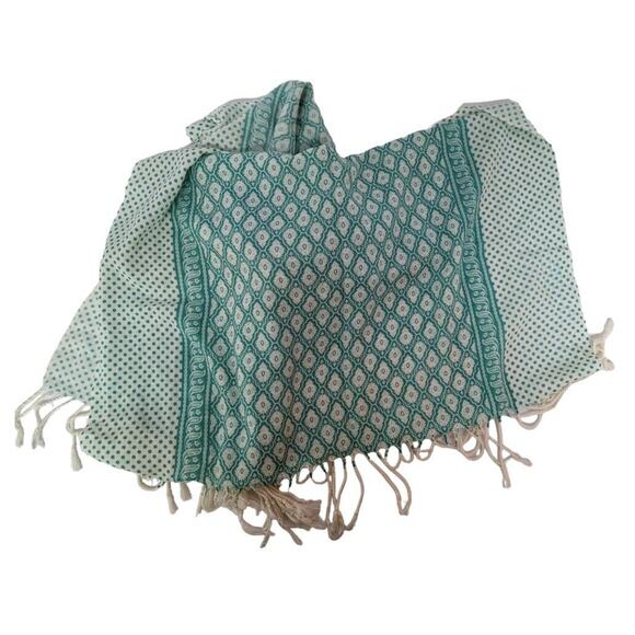 Blue Scarf Shawl Wrap Blue & White Batik Dot Print Fringe - Picture 4 of 4